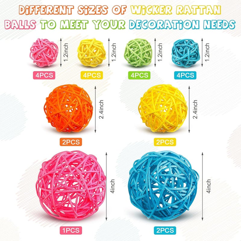 Marsui 19 Pcs Easter Wicker Rattan Balls Decorations Orbs Vase Fillers for Centerpieces Decorative Bowl Fillers for Home Decor Colorful Sphere Ball Aromatherapy Accessory for Table 3 Sizes Assorted Colors - Image 4