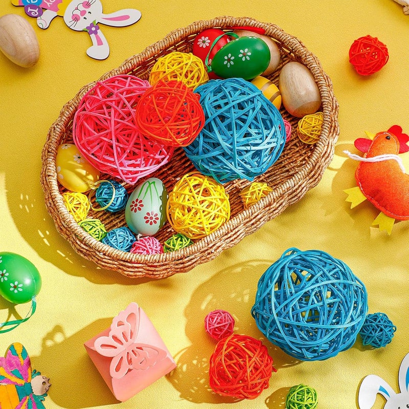Marsui 19 Pcs Easter Wicker Rattan Balls Decorations Orbs Vase Fillers for Centerpieces Decorative Bowl Fillers for Home Decor Colorful Sphere Ball Aromatherapy Accessory for Table 3 Sizes Assorted Colors - Image 2