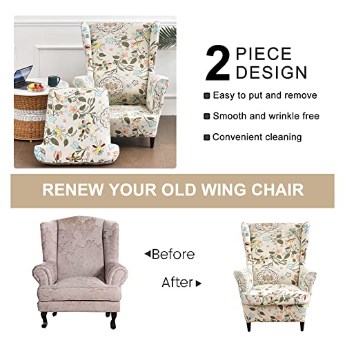 Eco-Ancheng Wingback Chair Slipcover 2 Piece Wing Chair Cover Spandex Slipcovers Armchair Covers with Elastic Bottom for Living Room - Image 5