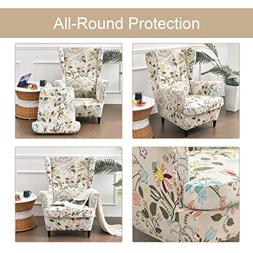 Eco-Ancheng Wingback Chair Slipcover 2 Piece Wing Chair Cover Spandex Slipcovers Armchair Covers with Elastic Bottom for Living Room - Image 4