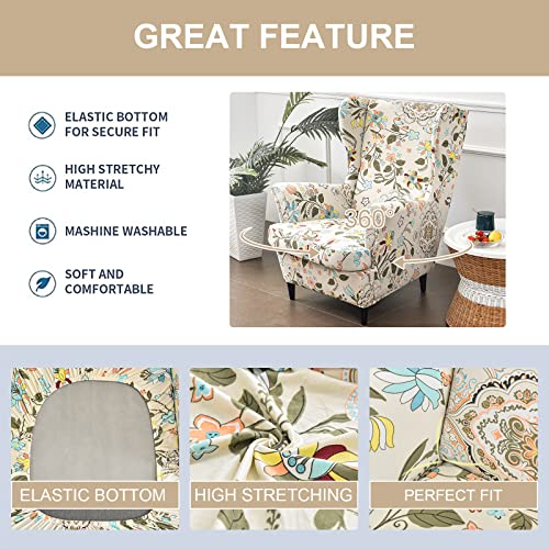 Eco-Ancheng Wingback Chair Slipcover 2 Piece Wing Chair Cover Spandex Slipcovers Armchair Covers with Elastic Bottom for Living Room - Image 3