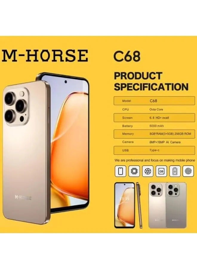 M-Horse M-HORSE C68 Smartphone, 256GB Storage, 8GB RAM, NFC Support, Large Display – Gray + Free BT Earbuds Gift  - Image 3