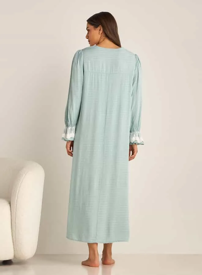 Splash FAV Lace Detail Textured Maternity Dress with Long Sleeves
