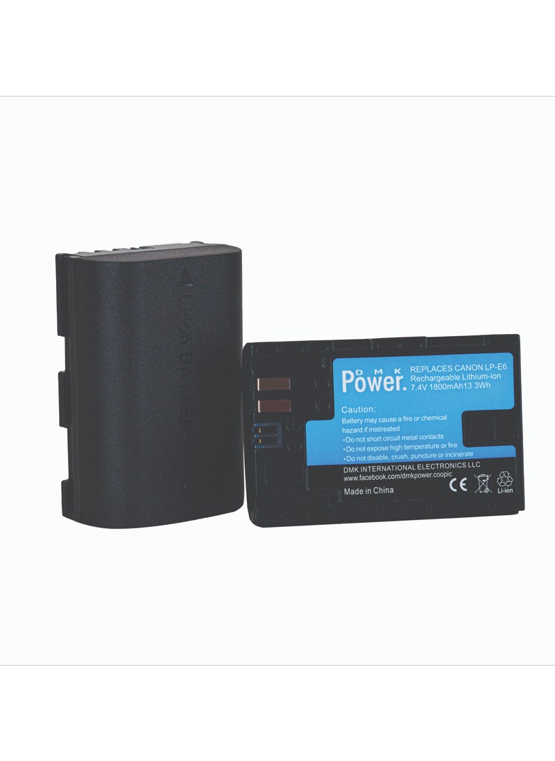 DMK Power - DMK POWER LP-E6 LP-E6N 1800mAh Camera Battery 2-PACK Compatible with Canon EOS 5D Mark II Mark III Mark IV 5DS 5DS R 6D 60D 60Da 6D Mark II 7D 7D Mark II 70D 80D R XC10 XC15 - Image 1
