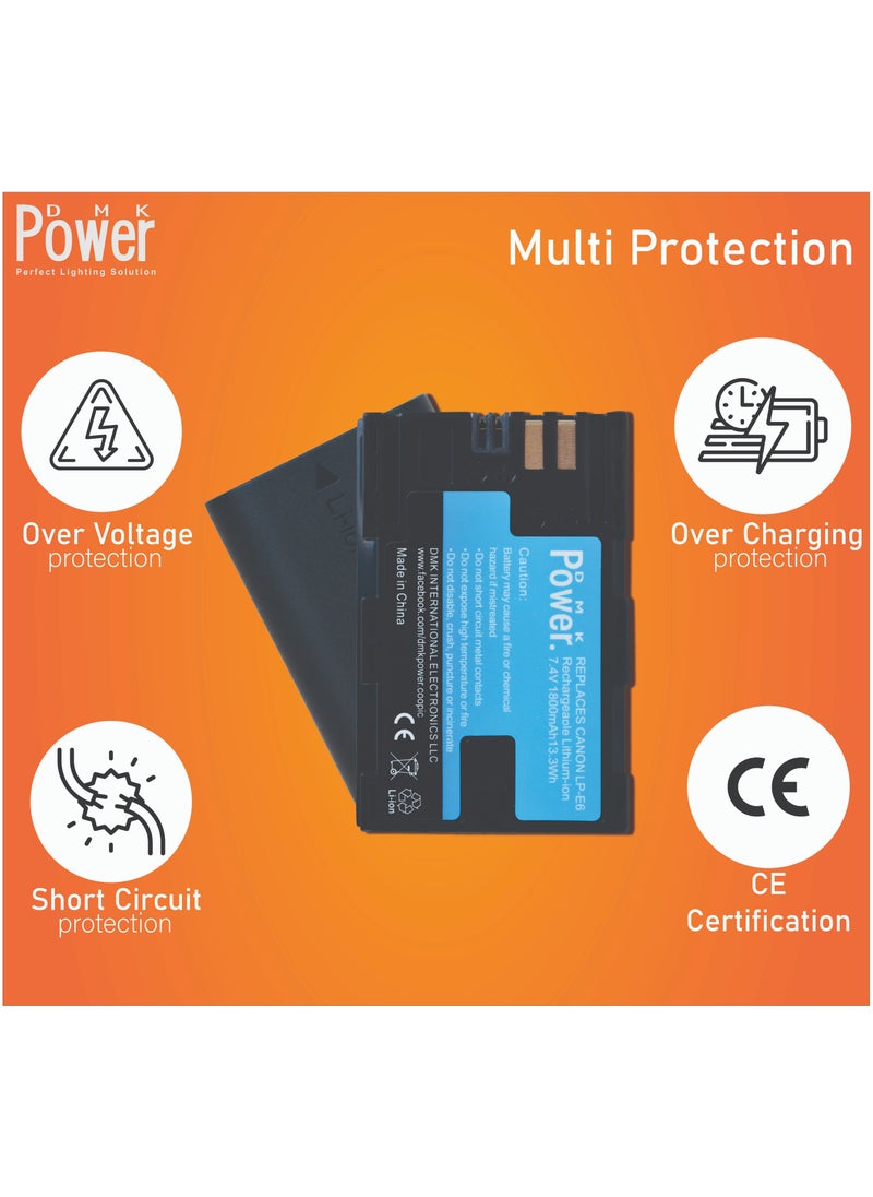 DMK Power - DMK POWER LP-E6 LP-E6N 1800mAh Camera Battery 2-PACK Compatible with Canon EOS 5D Mark II Mark III Mark IV 5DS 5DS R 6D 60D 60Da 6D Mark II 7D 7D Mark II 70D 80D R XC10 XC15 - Image 1