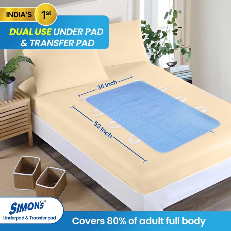 Simon's Reusable Adult Underpad with 8 Handles | 2-in-1 Transfer & Incontinence Pad | 34x53 in | Leak-Proof, Washable, Heavy Absorbency | Elderly, Seniors, Patients | Blue | 1 Pack - Image 4