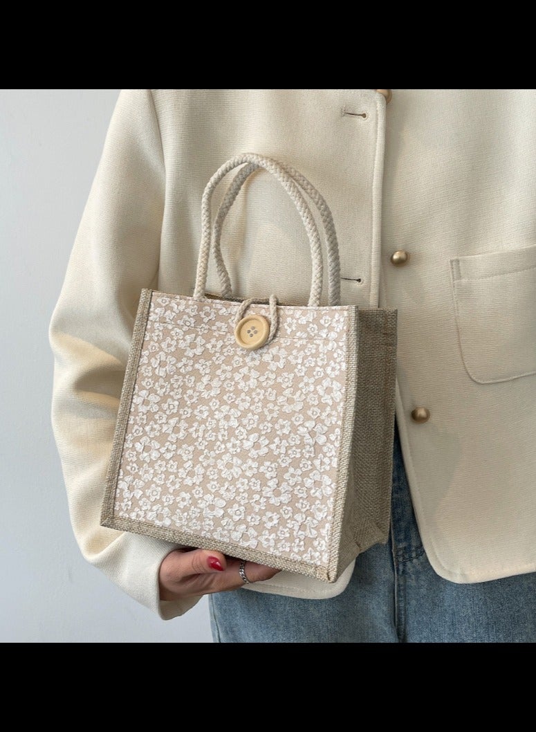Women Tote Bag,2Pcs Jute Casual Tote's Handbag Embroidered Personalized Bento Bag,Reusable Grocery Bags Shopping Bags  - Image 5