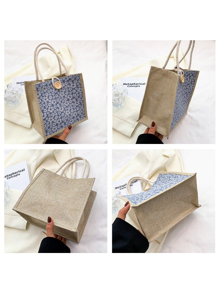 Women Tote Bag,2Pcs Jute Casual Tote's Handbag Embroidered Personalized Bento Bag,Reusable Grocery Bags Shopping Bags  - Image 4