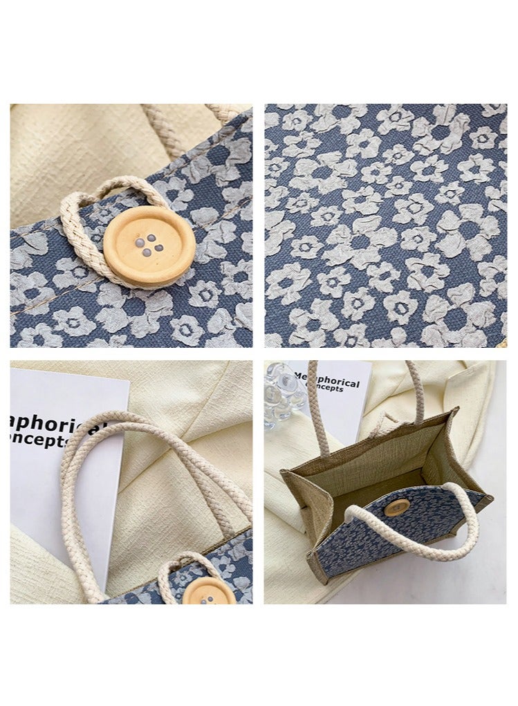 Women Tote Bag,2Pcs Jute Casual Tote's Handbag Embroidered Personalized Bento Bag,Reusable Grocery Bags Shopping Bags  - Image 3