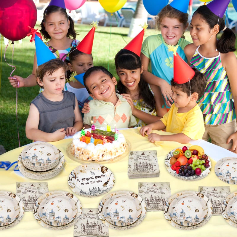 Dhnvcud 180PCS Magical Party Supplies Serve 60,Magical Wizard Paper Plates and Napkins Kit for Boys And Girls Happy Birthday Baby Shower Party,Includes Dinner and Dessert Plates, Napkins - Image 5