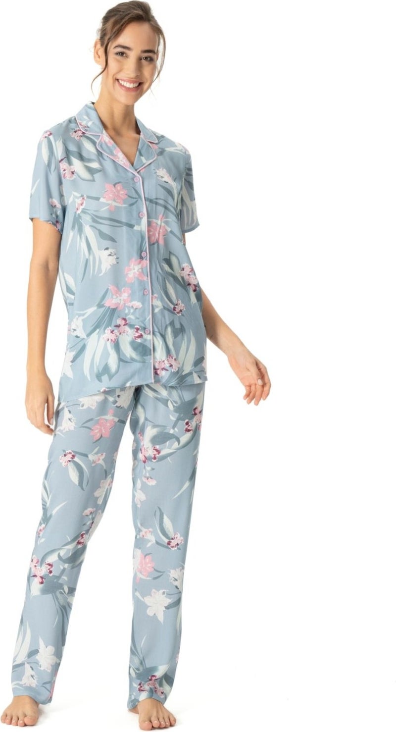 U.S. Polo Assn. 17047 Women's Mint Placket Short Sleeve Pajama Set - Image 1