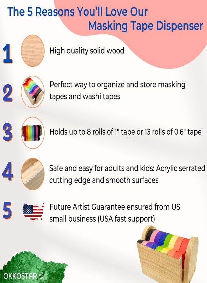 OKKOSTAR Wooden Kids Craft Tape Dispenser, Multi Roll Masking Tape Holder, Washi Tape Dispenser (Acrylic Serrated Cutter) - Perfect Craft Organizer for Children - [Masking Tape NOT Included] - Image 2