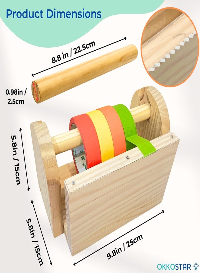 OKKOSTAR Wooden Kids Craft Tape Dispenser, Multi Roll Masking Tape Holder, Washi Tape Dispenser (Acrylic Serrated Cutter) - Perfect Craft Organizer for Children - [Masking Tape NOT Included] - Image 5