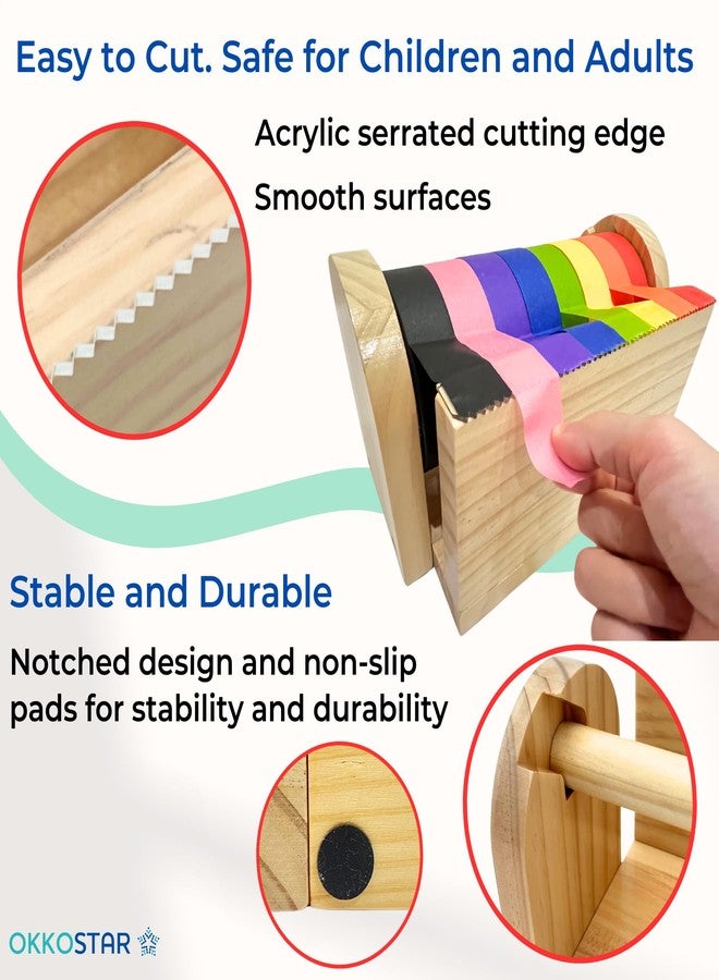 OKKOSTAR Wooden Kids Craft Tape Dispenser, Multi Roll Masking Tape Holder, Washi Tape Dispenser (Acrylic Serrated Cutter) - Perfect Craft Organizer for Children - [Masking Tape NOT Included] - Image 3