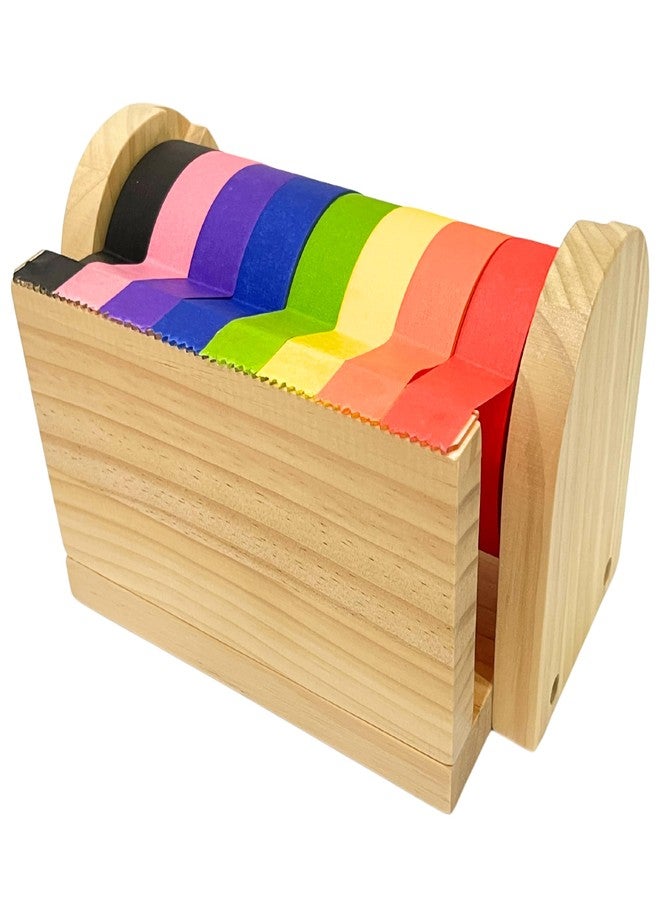 OKKOSTAR Wooden Kids Craft Tape Dispenser, Multi Roll Masking Tape Holder, Washi Tape Dispenser (Acrylic Serrated Cutter) - Perfect Craft Organizer for Children - [Masking Tape NOT Included] - Image 1