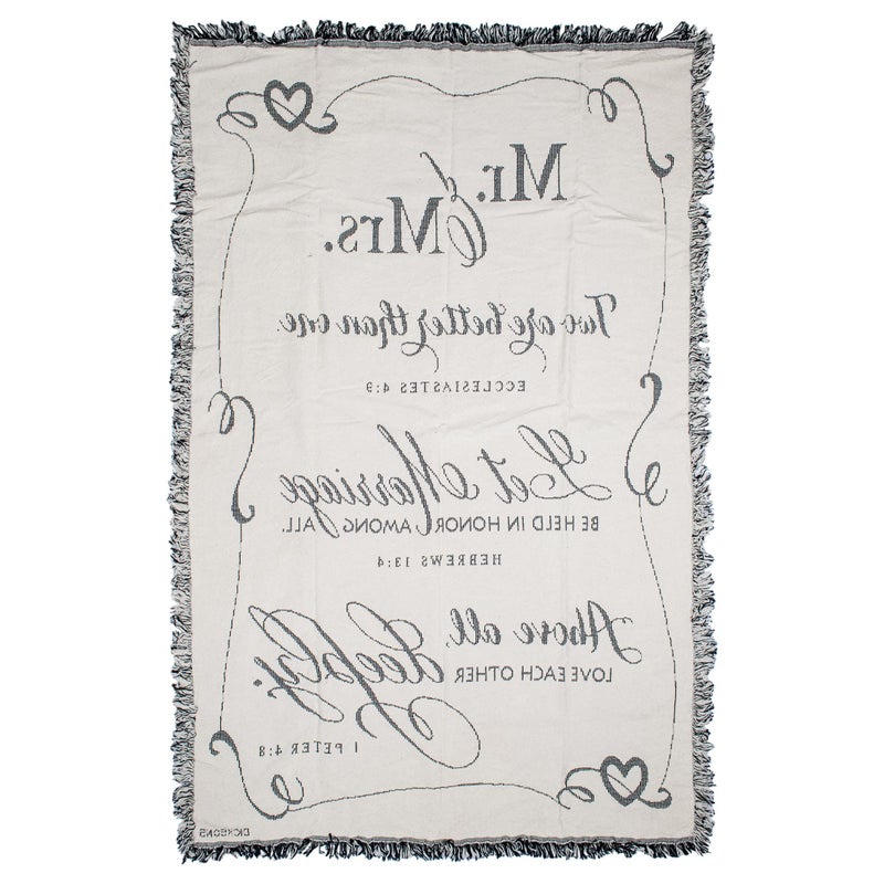 Dicksons Mr. and Mrs. Black and White 52 x 68 All Cotton Tapestry Throw Blanket - Image 2