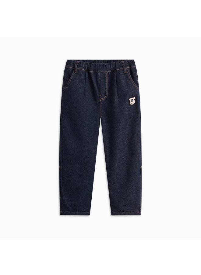 Mqd Boys' Sports Casual Winter Fleece-lined Trendy Loose Denim Pants Dark Blue 110 - Image 3