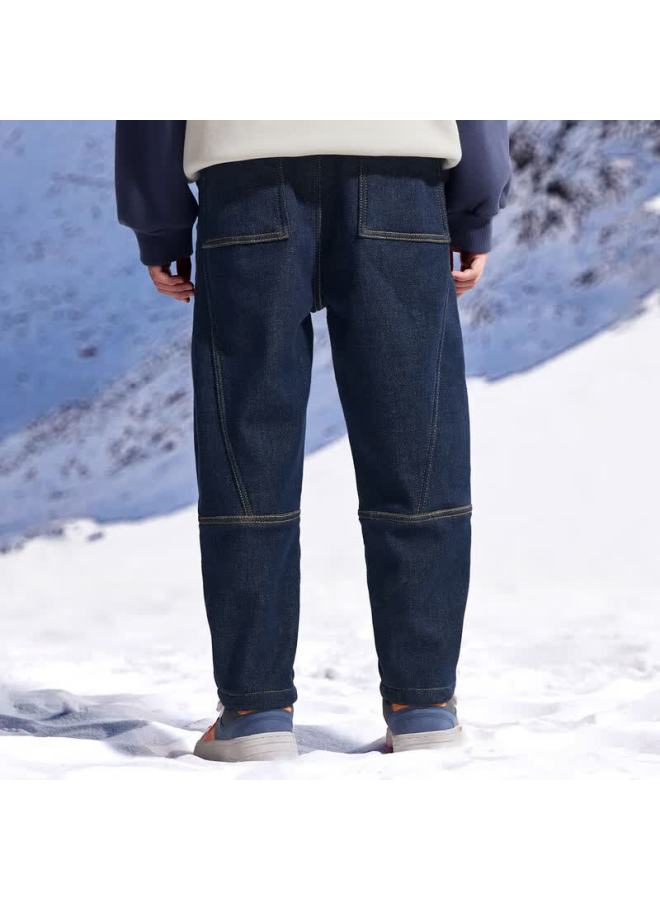 Mqd Boys' Sports Casual Winter Fleece-lined Trendy Loose Denim Pants Dark Blue 110 - Image 2