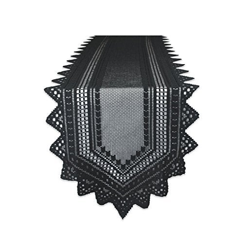 DII Black Lace Overlay Tabletop Collection Gothic Halloween Decor Table Runner 14x72 Black