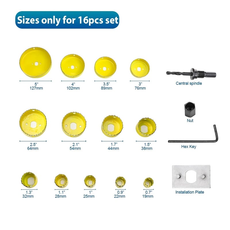 Hole Saw Drill Bit 8/11/16pcs Hole Saw Kit #50 Steel 19-127mm Cutter Drill Bit Tool Set for Wood Plastic(Grey 16pcs) - Image 4