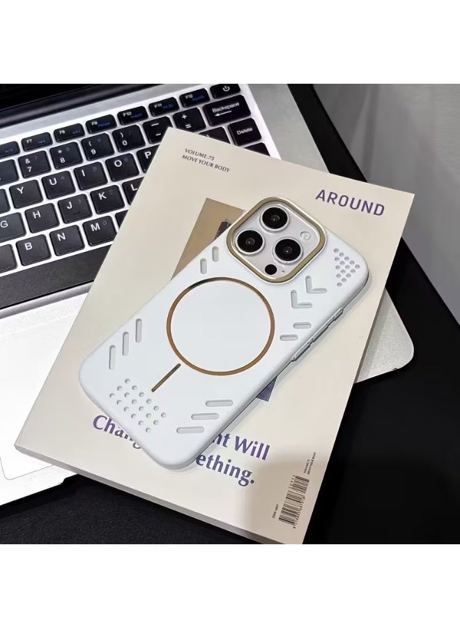 Temu Luxury White Matte Anti-Slip Shockproof Phone Case with Magnetic Charging, Air Vent for Heat Dissipation, Lightweight Design, Compatible with iPhone 13 Pro Models