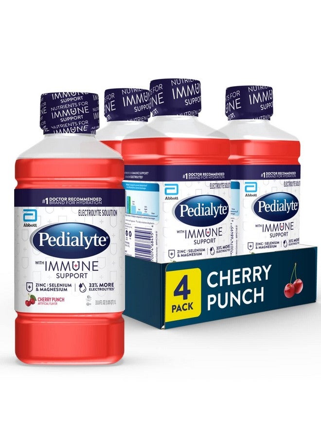 Pedialyte with Immune Support Electrolyte Solution, Cherry Punch, Hydration Drink with Zinc, Selenium, and Magnesium, 1 Liter, Pack of 4 - Image 1