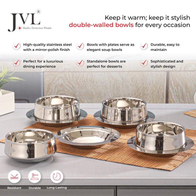 JVL Stainless Steel Solid Soup Bowl with Plates - 350ml, 2 Pieces - Image 4