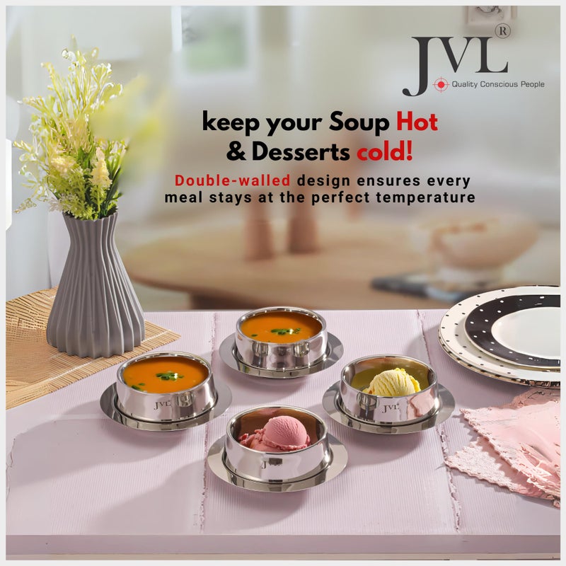 JVL Stainless Steel Solid Soup Bowl with Plates - 350ml, 2 Pieces - Image 2