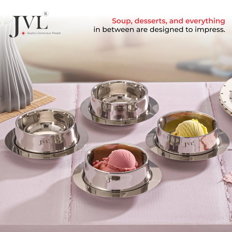 JVL Stainless Steel Solid Soup Bowl with Plates - 350ml, 2 Pieces - Image 3