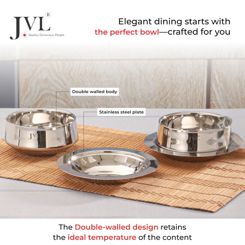 JVL Stainless Steel Solid Soup Bowl with Plates - 350ml, 2 Pieces - Image 5