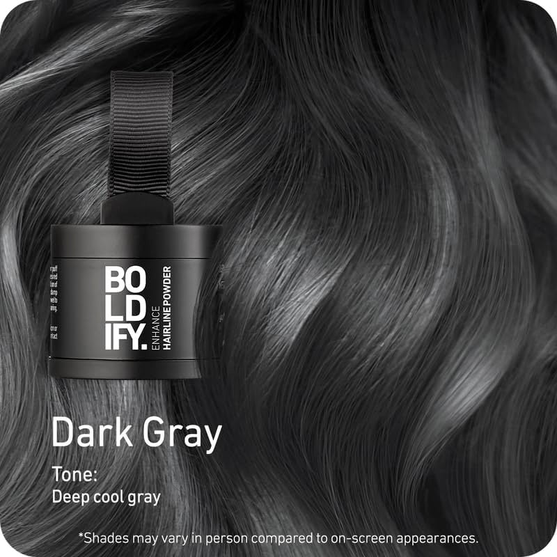 BOLDIFY Hairline Powder - Root Touch Up Hair Color for Gray Coverage - Bald Spot Concealing Hair Powder for Women & Men - 24-Hour Stain-Proof - Dark Gray - Image 2