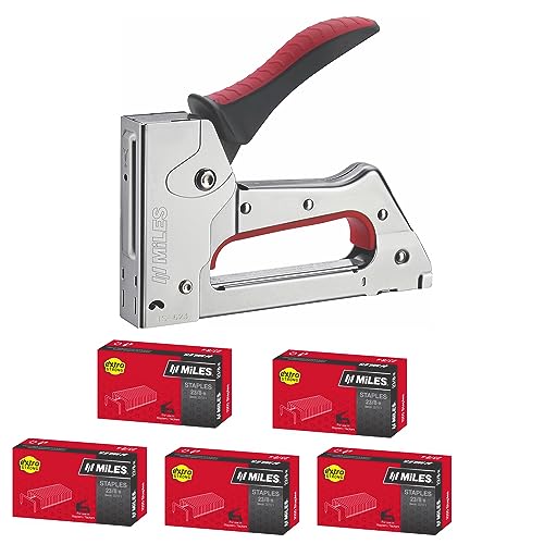 MILES Metal TS-623 Gun Tracker | 5000 pcs 23/8 Stainless Steel Staple Pins | Silver body Red handle Color | Combo| Hardware | Industry|Textile | Leather | Canvas| Sofa Car Seat Stapler - Image 1