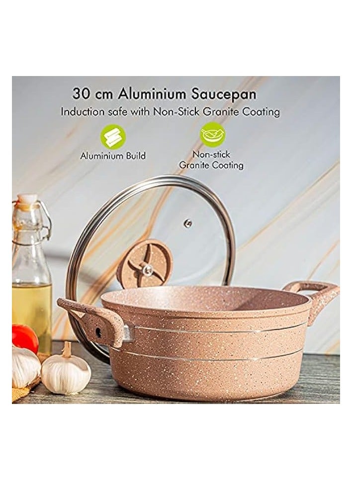 Green Tiger 30cm Smart Casserole With Glass Lid - Comfortable Handle, Durable, Aluminum Construction, Non-Stick Granite Coating, Ideal For Gas, Hot Plate, Induction - Image 2