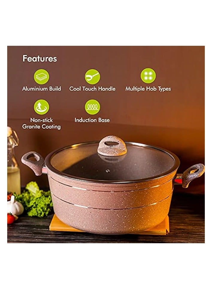 Green Tiger 30cm Smart Casserole With Glass Lid - Comfortable Handle, Durable, Aluminum Construction, Non-Stick Granite Coating, Ideal For Gas, Hot Plate, Induction - Image 3