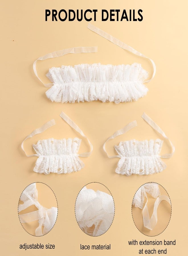 Furutonhe Lace Neck Ruffle Collar and Wrist Cuff Sleeves Detachable Clown Costume Accessories, White, One size - Image 3