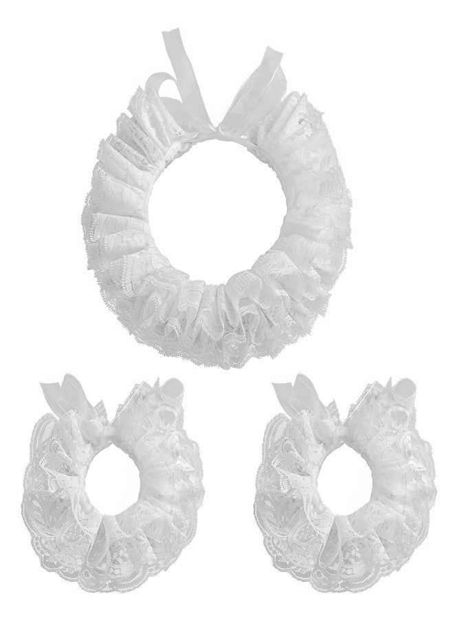 Furutonhe Lace Neck Ruffle Collar and Wrist Cuff Sleeves Detachable Clown Costume Accessories, White, One size - Image 1