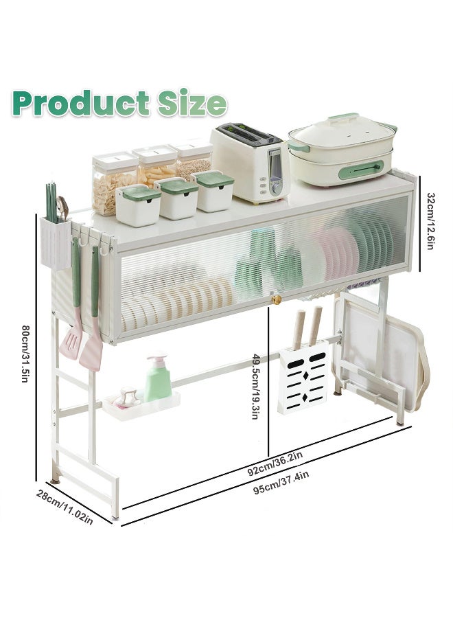 زيريفام مصفاة أطباق بثلاث طبقات فوق الحوض مع غطاء، رف تجفيف أطباق فوق الحوض مصنوع من الفولاذ المقاوم للصدأ، رف تجفيف كبير موفر للمساحة للأطباق والأوعية وأدوات المائدة (أبيض، 95 سم) - Image 2