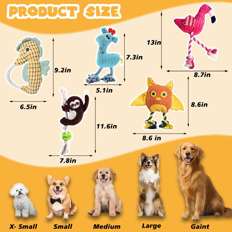 MRSOHRET 5 Pack Plush Dog Toys with Rope, Squeaky Dog Toys, Tug of War Dog Interactive Toy, Durable Dog Chew Toys for Large Dogs & Puppies - Image 3