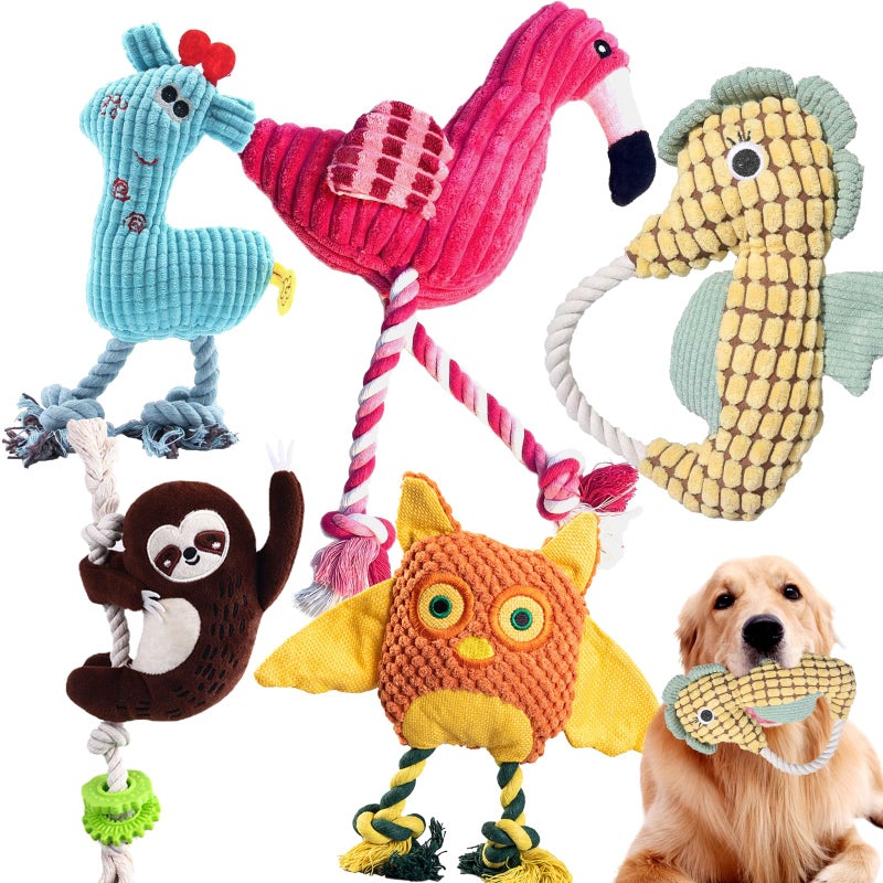 MRSOHRET 5 Pack Plush Dog Toys with Rope, Squeaky Dog Toys, Tug of War Dog Interactive Toy, Durable Dog Chew Toys for Large Dogs & Puppies - Image 1