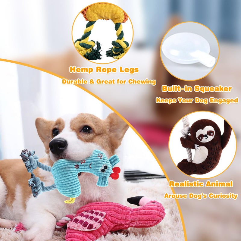 MRSOHRET 5 Pack Plush Dog Toys with Rope, Squeaky Dog Toys, Tug of War Dog Interactive Toy, Durable Dog Chew Toys for Large Dogs & Puppies - Image 2