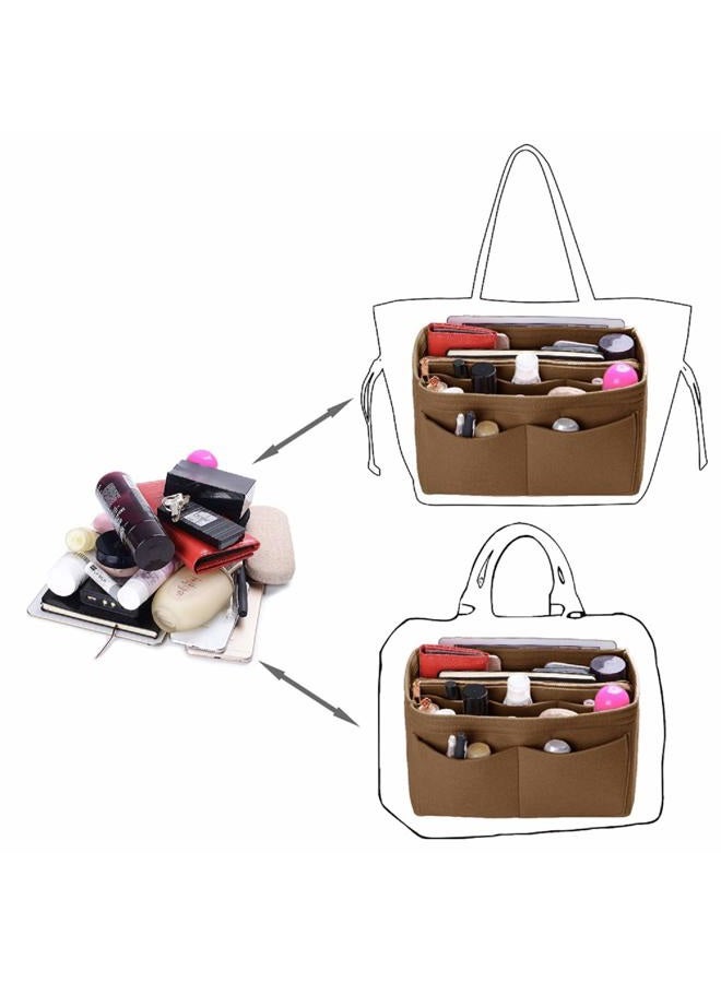 ZTUJO Purse Organizer Insert, Felt Bag Organizer with Metal Zipper, Handbag & Tote Shaper, For Speedy Neverfull Tote, 7 Sizes(Slender Medium, Light Coffee) - Image 4