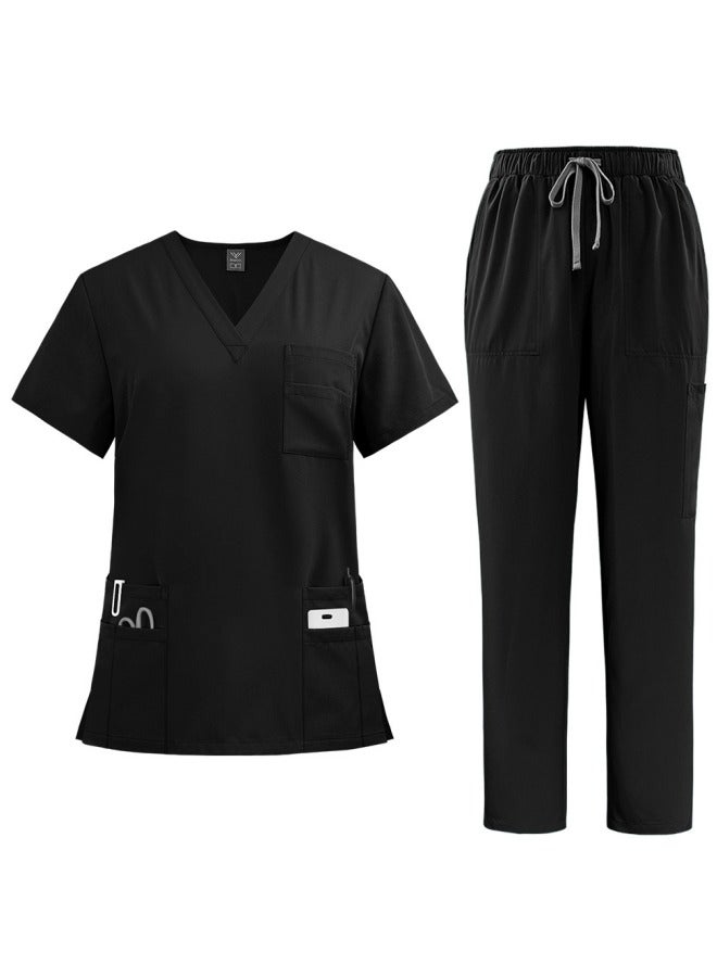Womens Men Medical Scrubs Set Unisex Scrub Top and Scrub Pant Set Medical Uniform Scrubs Medical Uniform Set (Black) - Image 1