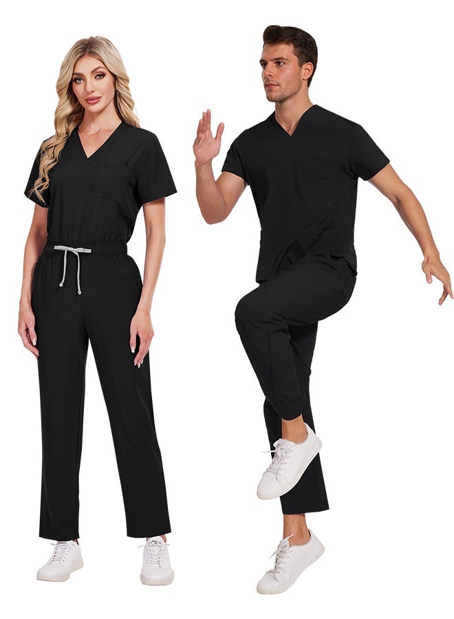 Womens Men Medical Scrubs Set Unisex Scrub Top and Scrub Pant Set Medical Uniform Scrubs Medical Uniform Set (Black) - Image 5