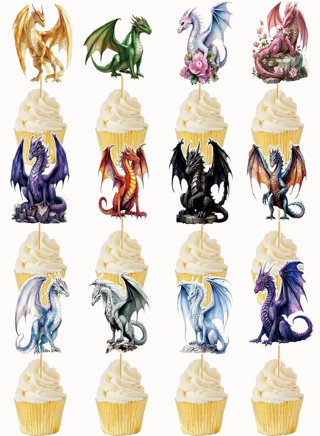 MZ.ogm 36 Pcs Dargon Cupcake Toppers Dargon Cake Decorations Dragon Birthday Party Decorations with Unique Various Dargon Themed Cupcake Toppers for Dragon Party Decorations - Image 1