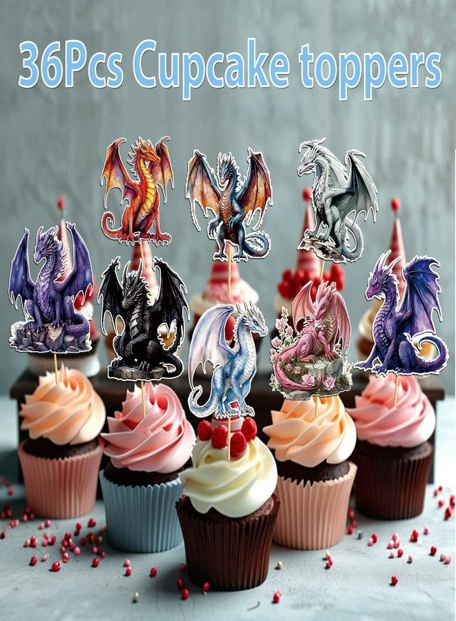 MZ.ogm 36 Pcs Dargon Cupcake Toppers Dargon Cake Decorations Dragon Birthday Party Decorations with Unique Various Dargon Themed Cupcake Toppers for Dragon Party Decorations - Image 5