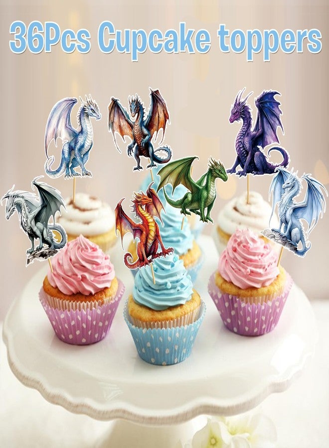 MZ.ogm 36 Pcs Dargon Cupcake Toppers Dargon Cake Decorations Dragon Birthday Party Decorations with Unique Various Dargon Themed Cupcake Toppers for Dragon Party Decorations - Image 3