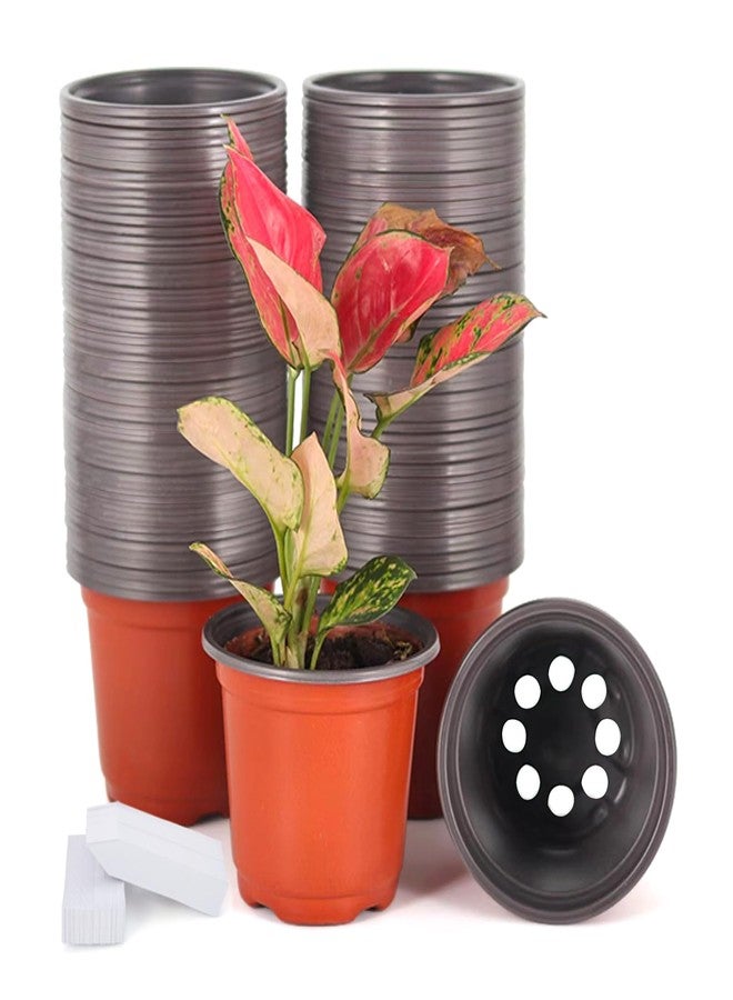 JERIA 100-Pack 4 Inch Plastic Plant Nursery Pots Come with 100 Pcs Plant Labels, Seedling Flower Plant Container and Seed Starting Pots - Image 1