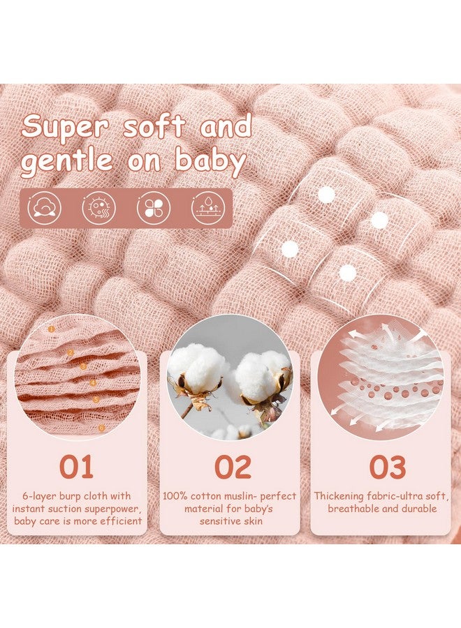 لوكسي مناديل تجشؤ من Looxii مصنوعة من قماش موسلين قطني 100%، مقاس كبير 20×10 بوصة، ناعمة للغاية وعالية الامتصاص، عبوة من 6 قطع من قماش التجشؤ للأطفال للأولاد والبنات، لون وردي متدرج - Image 2