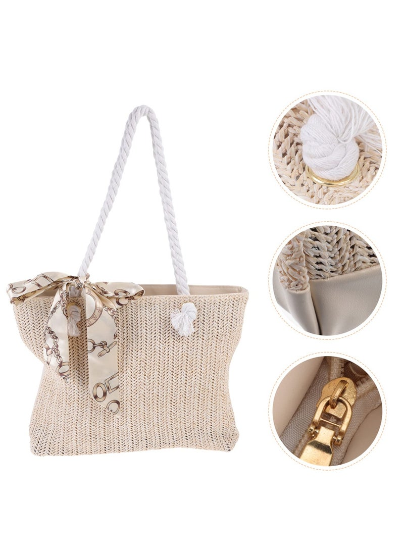 Zikra Straw Bag Summer Large Woven Beach Bag Purse Handle Shoulder Bag for Women Vacation Tote Handbags - Image 2