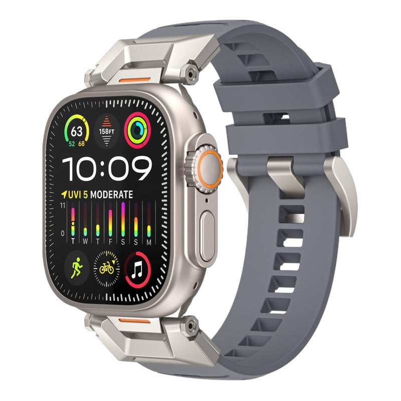 سوار ساعة ذكية سوار رياضي من السيليكون متوافق باللون رمادي قابل للتعديل مع Apple Watch 42/44/45/49mm بملاءمة قابلة للتعديل وحزام بديل - Image 1